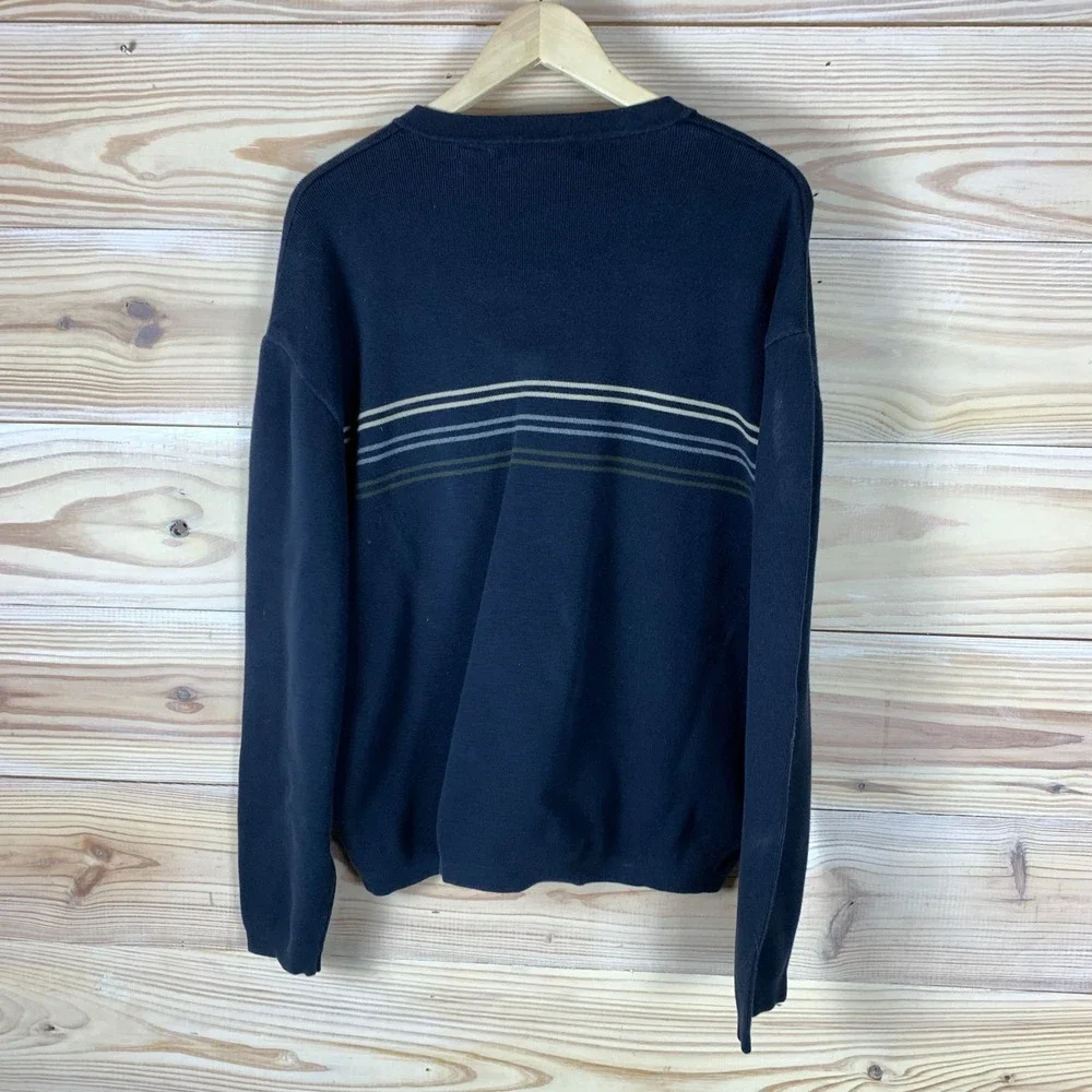 Y2K Structure Sweater XL Striped Pullover V Neck‎ Blue 90s Skater Surf
